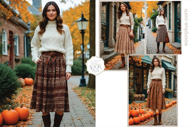 دامن طرح دار پاییزی