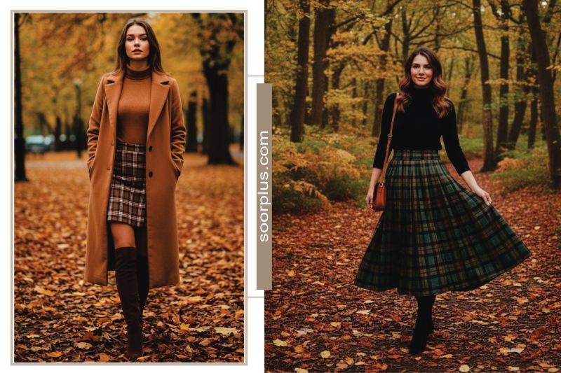 دامن چهارخانه پاییزی