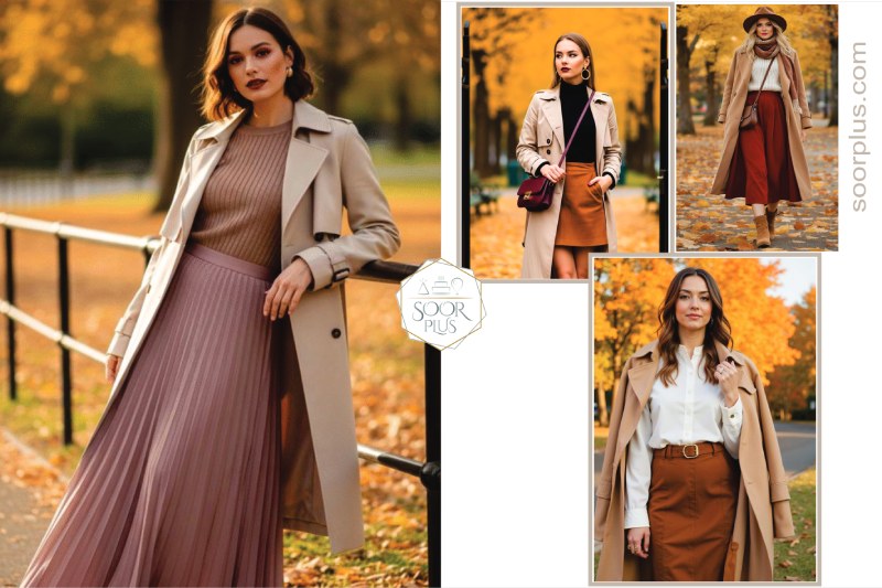 دامن پاییزی با کت ترنچ یا بارانی